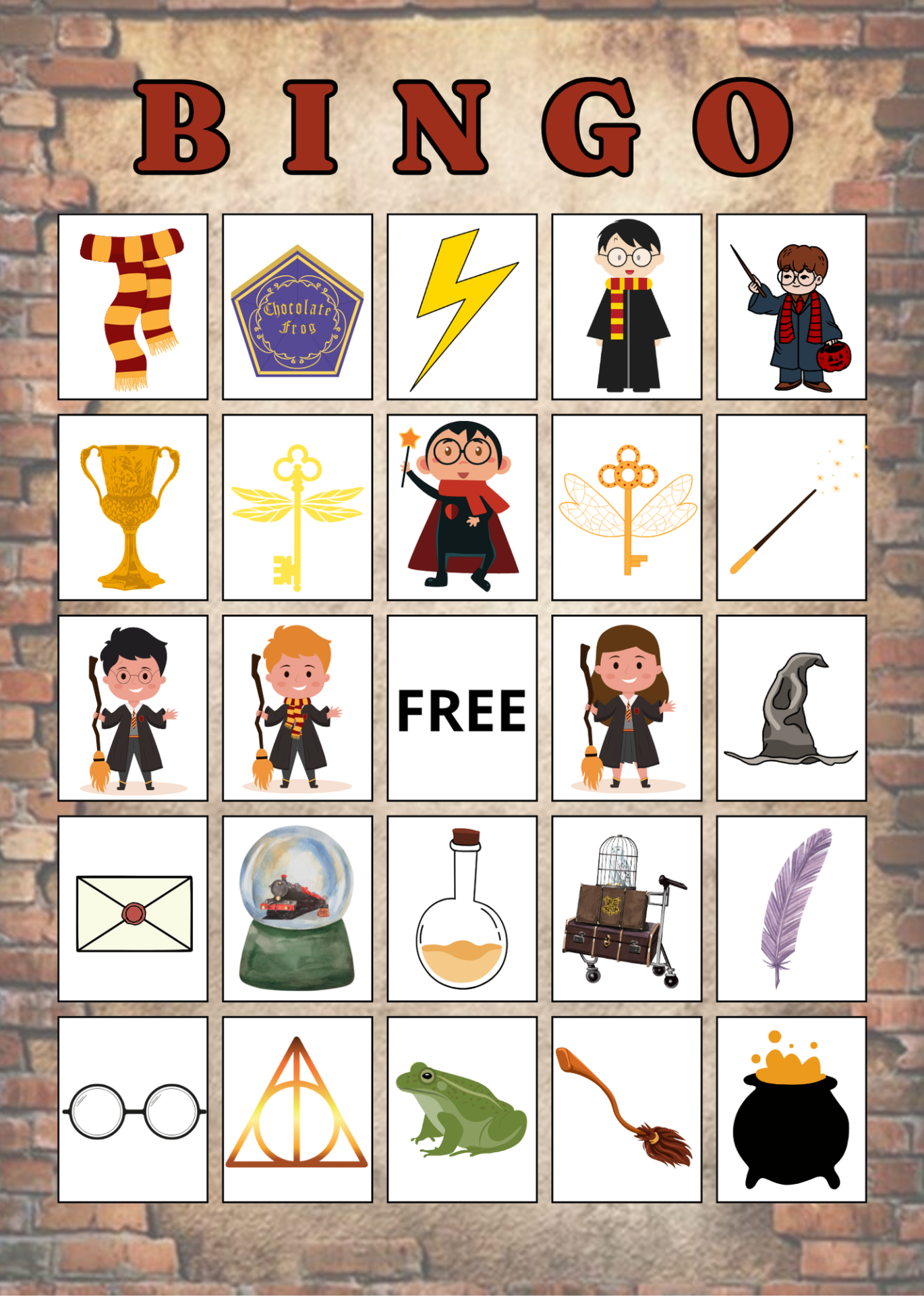 Harry Potter bingó játék gyerekeknek – minta tábla 3