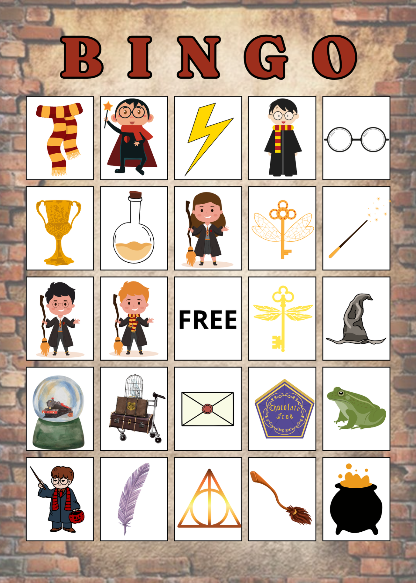 Harry Potter bingó játék gyerekeknek – minta tábla 2
