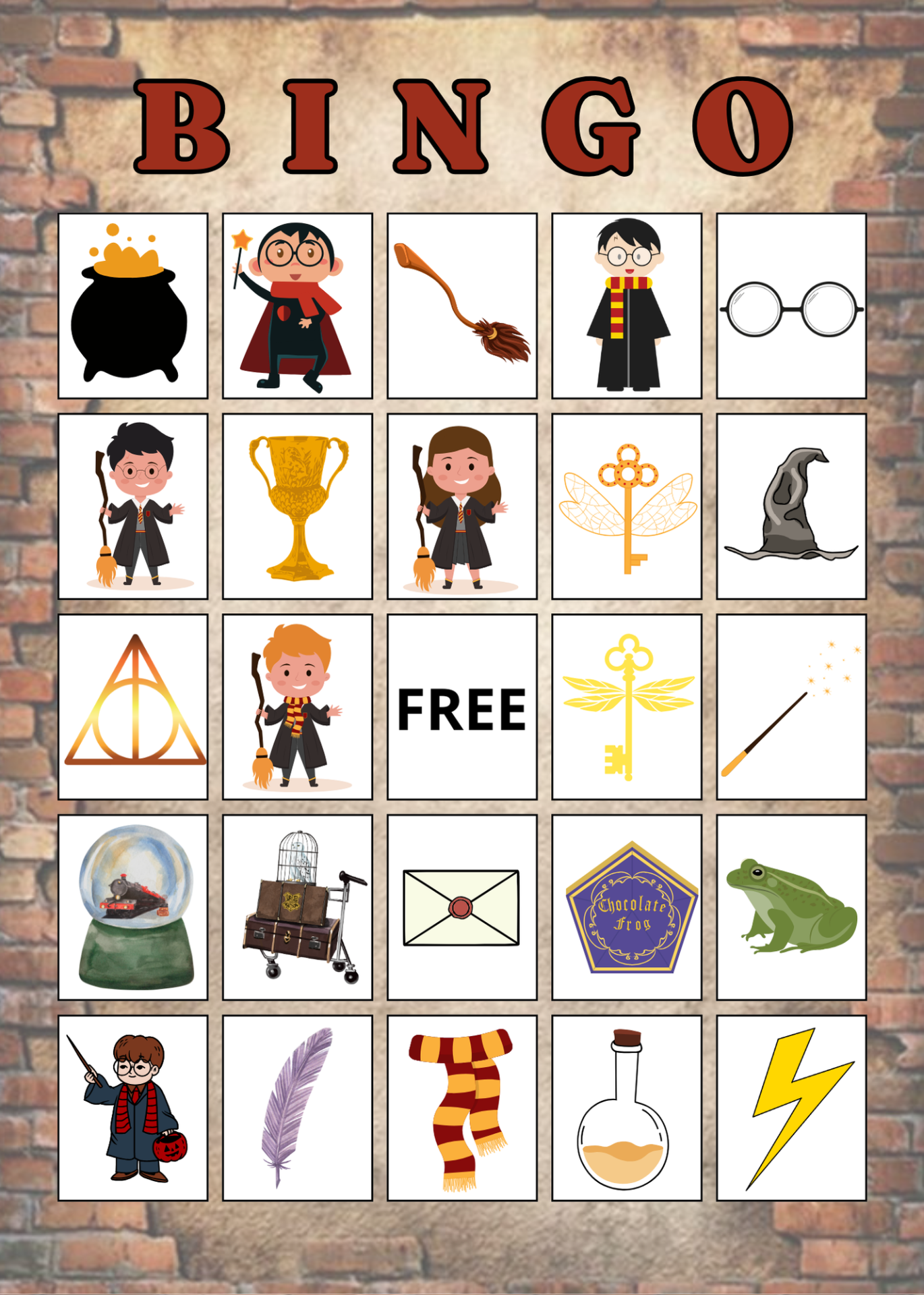 Harry Potter bingó játék gyerekeknek – minta tábla 1
