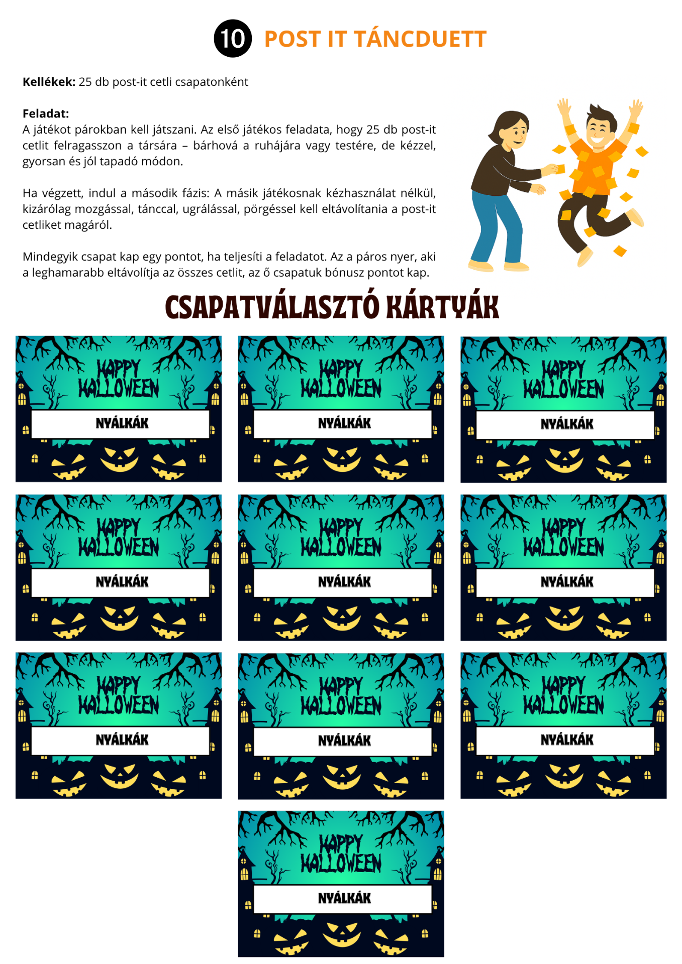 Halloween Tökfej Olimpia csapatválasztó kártyák
