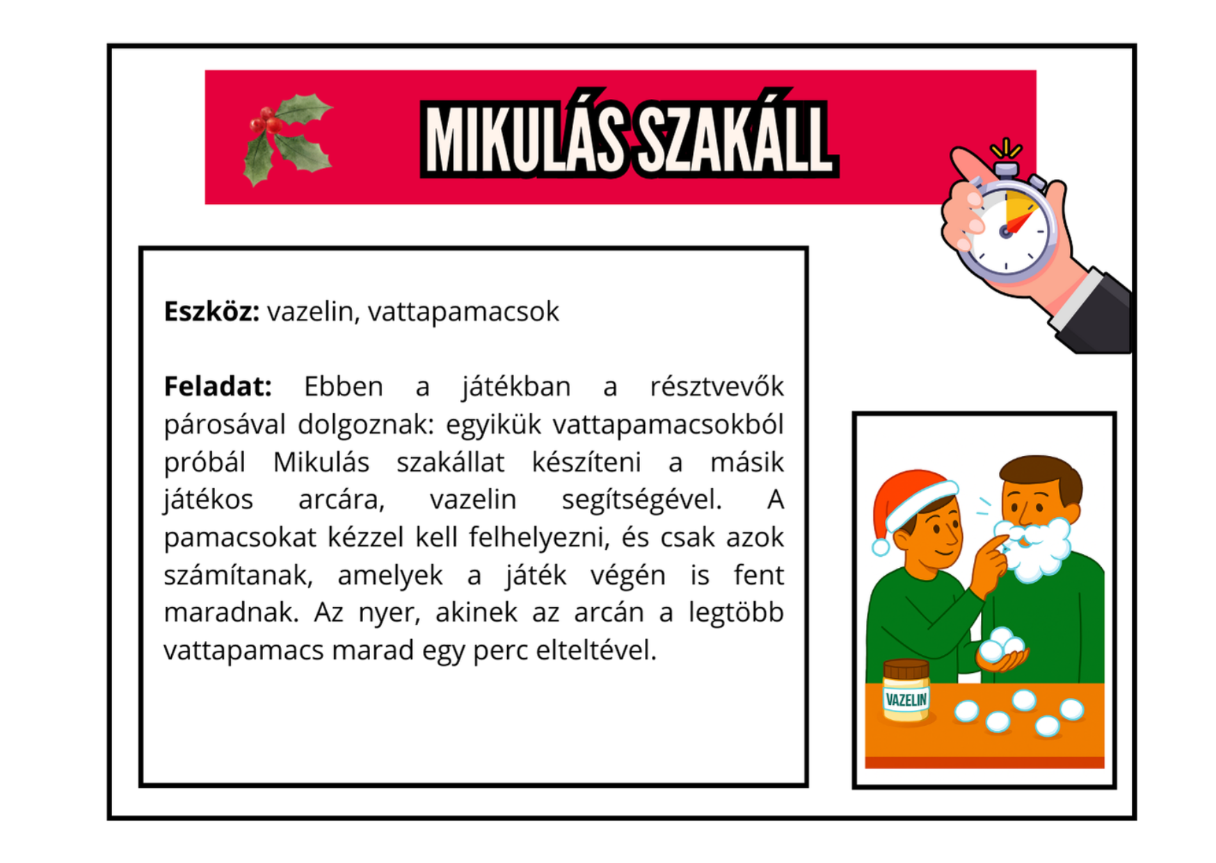 Karácsonyi gyorsasági játék gyerekeknek vattapamacsokkal és Mikulás szakáll készítésével